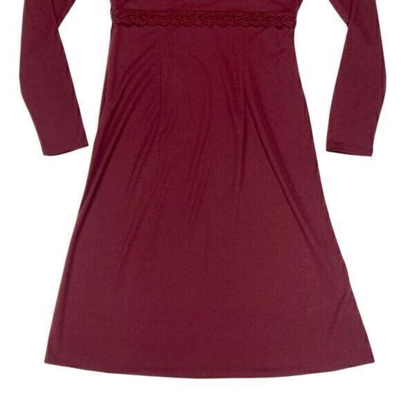 Loft Dress Womens Size 4 Burgundy Lace Trim Babydoll Elastic Empire Waist Midi - Picture 8 of 13